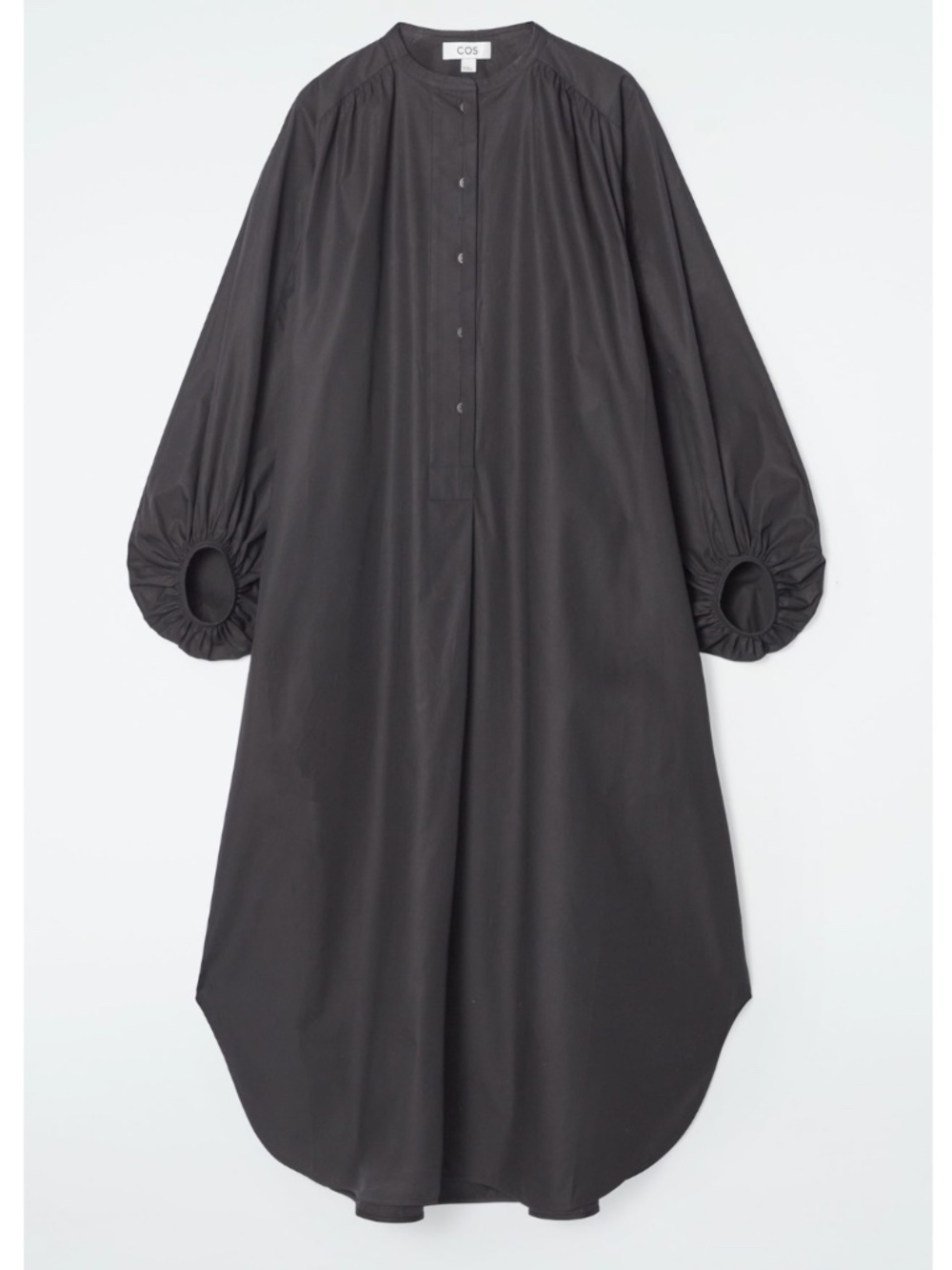 COS GATHERED BALLOON-SLEEVE MIDI DRESS - Black - Size 12